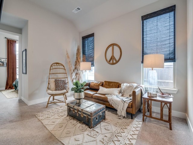 living room featuring vaulted ceiling