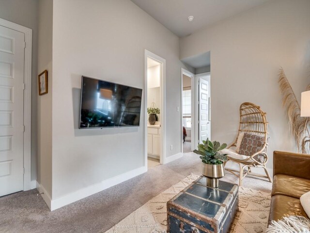 living room with light carpet