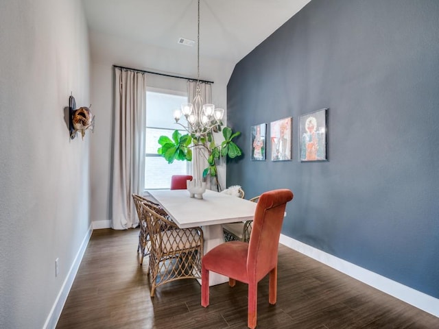 dining room featuring dark hardwood / wood-style floors and a notable chandelier