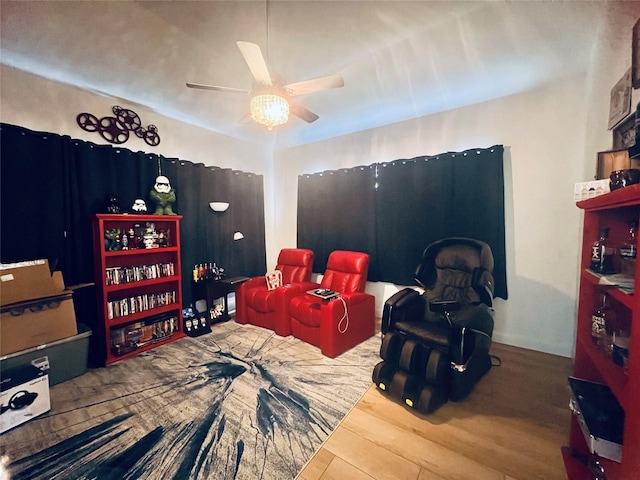 interior space featuring ceiling fan and wood-type flooring