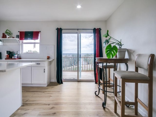 dining space featuring light wood-type flooring and plenty of natural light