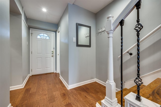 entryway with light hardwood / wood-style flooring