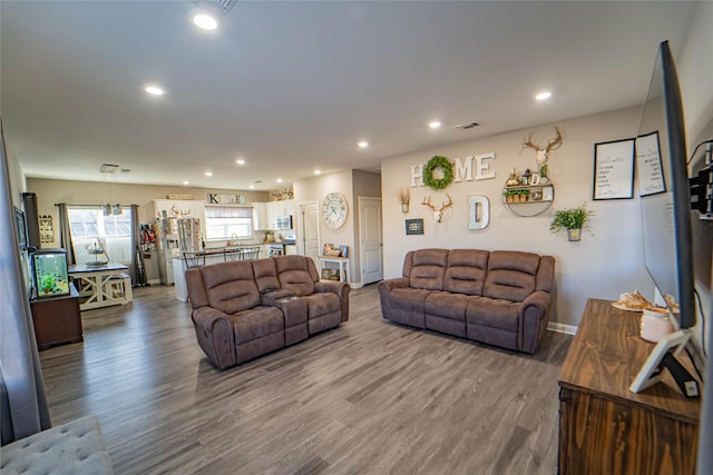 living room with hardwood / wood-style flooring