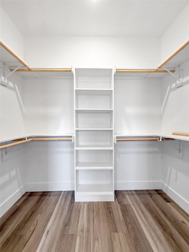 walk in closet with hardwood / wood-style flooring