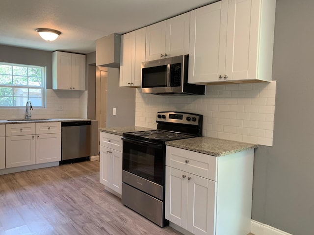 kitchen with sink, white cabinets, and stainless steel appliances