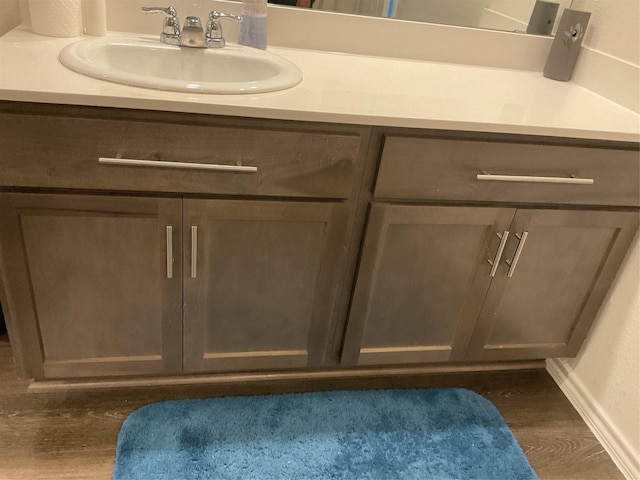 room details with wood-type flooring and vanity