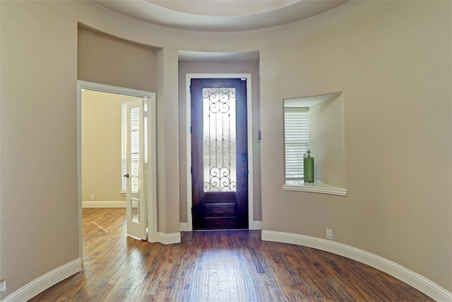 foyer with dark hardwood / wood-style flooring