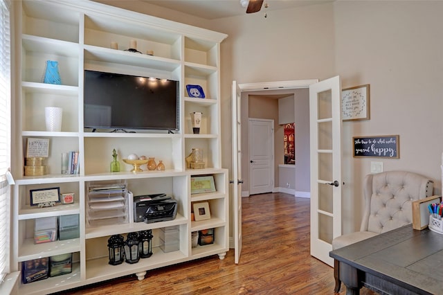 interior space featuring ceiling fan and wood-type flooring