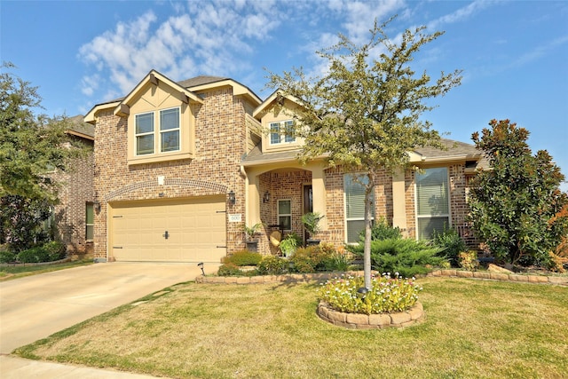 craftsman house featuring a garage and a front lawn