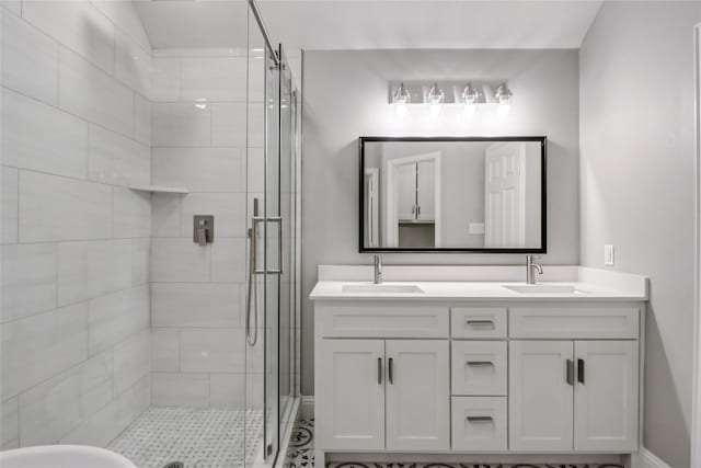 bathroom featuring vanity and walk in shower