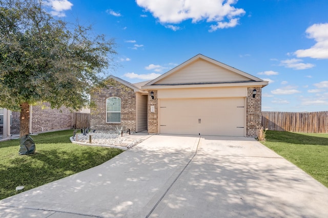 ranch-style house with a front lawn and a garage