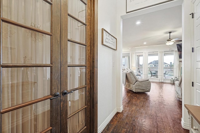 corridor with dark hardwood / wood-style floors