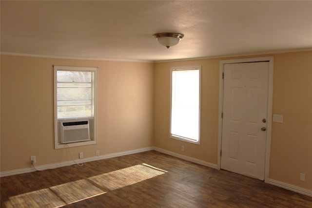 spare room with plenty of natural light and dark hardwood / wood-style floors