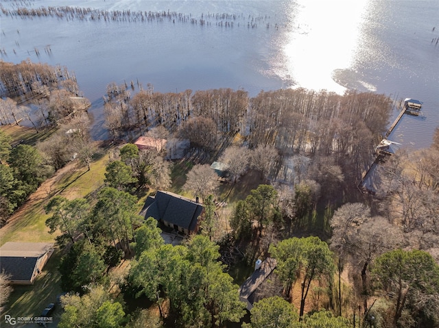 bird's eye view featuring a water view