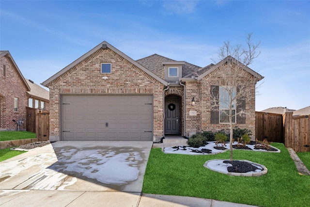 front of property with a garage and a front lawn