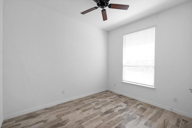 unfurnished room with light hardwood / wood-style floors and ceiling fan