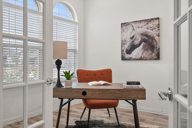 office with light hardwood / wood-style flooring