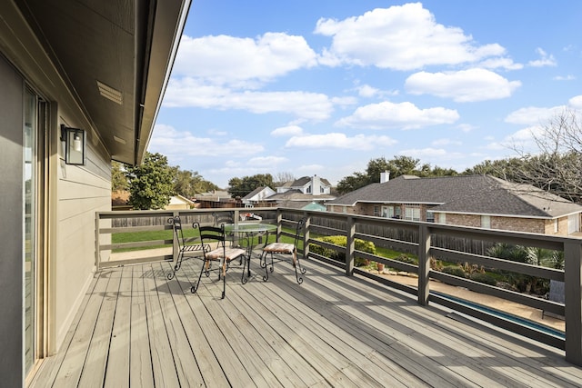 deck with a residential view