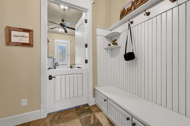 mudroom with ceiling fan