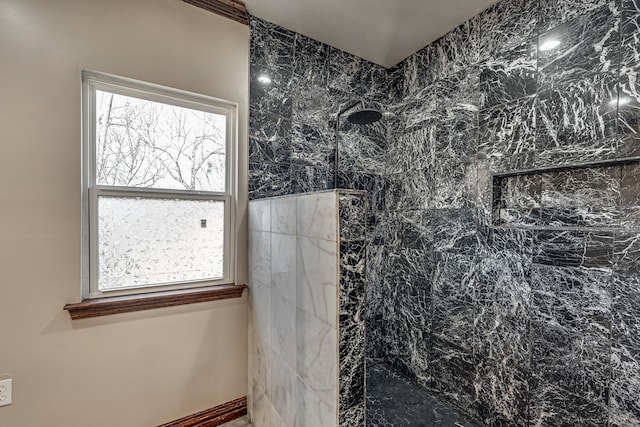 bathroom featuring a healthy amount of sunlight and a tile shower