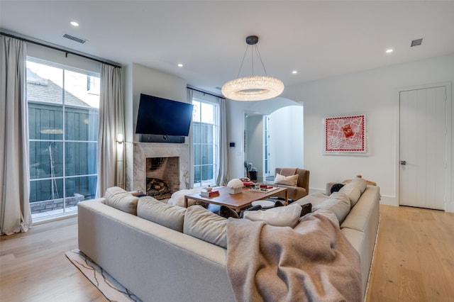 living room featuring light hardwood / wood-style floors