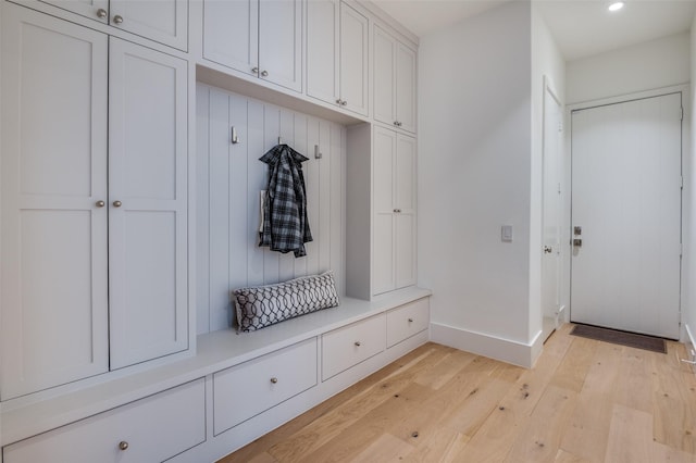 mudroom featuring light wood-type flooring