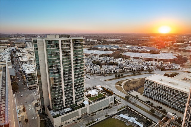 view of aerial view at dusk