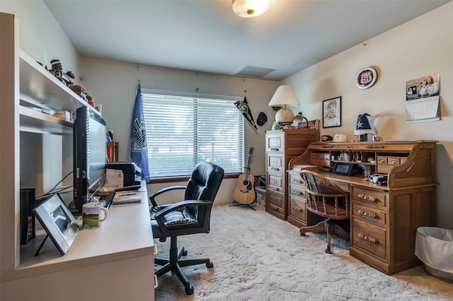 view of carpeted home office