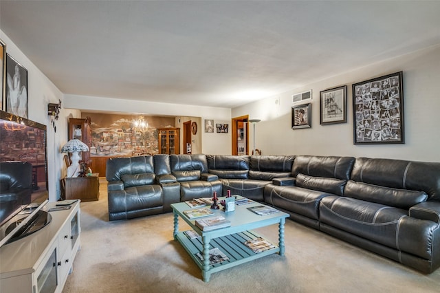 living room with light carpet