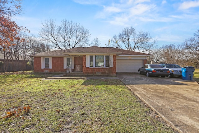 ranch-style house with a front lawn and a garage