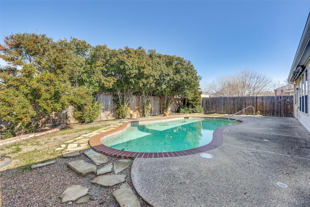 view of pool with a patio area, a fenced backyard, and a fenced in pool