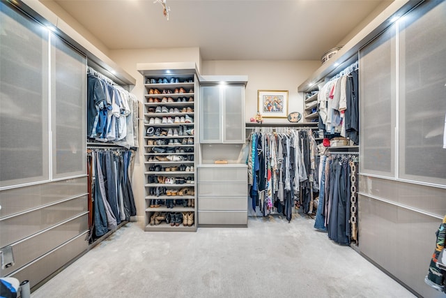 spacious closet featuring light carpet