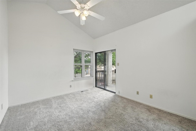 821 Dublin Dr Unit 203, Richardson, TX 75080 - unfurnished room with visible vents, ceiling fan, baseboards, carpet, and high vaulted ceiling