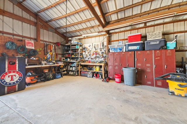 garage featuring a workshop area