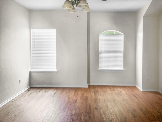 spare room featuring ceiling fan and wood-type flooring