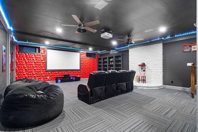 110 Quiet Hill Cir, Copper Canyon, TX 76226 - home theater with ceiling fan, carpet flooring, recessed lighting, and baseboards
