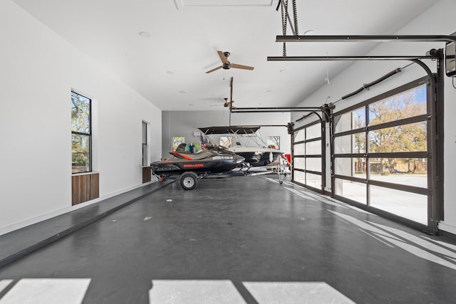 garage featuring ceiling fan