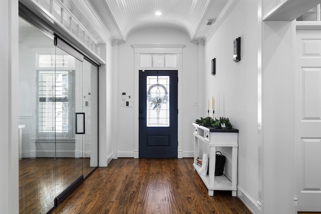 110 Quiet Hill Cir, Copper Canyon, TX 76226 - entrance foyer featuring baseboards, dark wood finished floors, and vaulted ceiling
