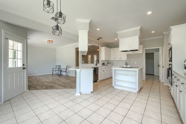 spare room with light hardwood / wood-style floors, crown molding, and ceiling fan