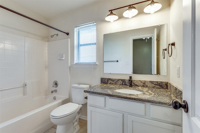 full bathroom featuring toilet, shower / bath combination, and vanity