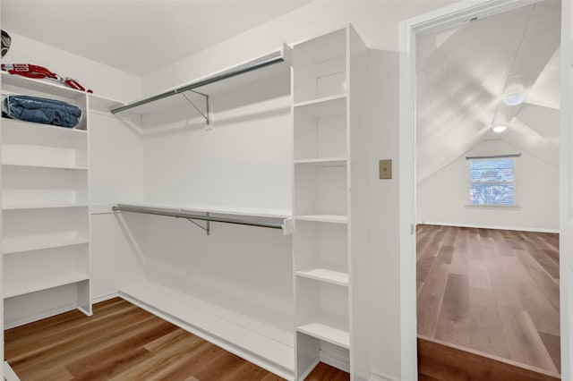 spacious closet featuring vaulted ceiling and wood-type flooring