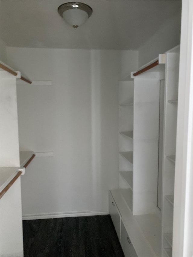 walk in closet featuring dark wood-type flooring