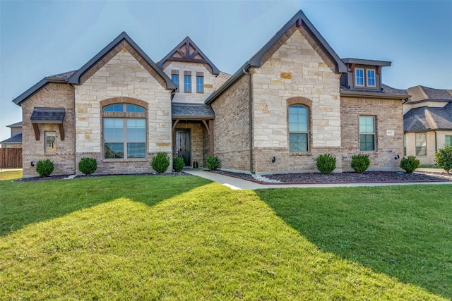 french country home featuring a front lawn