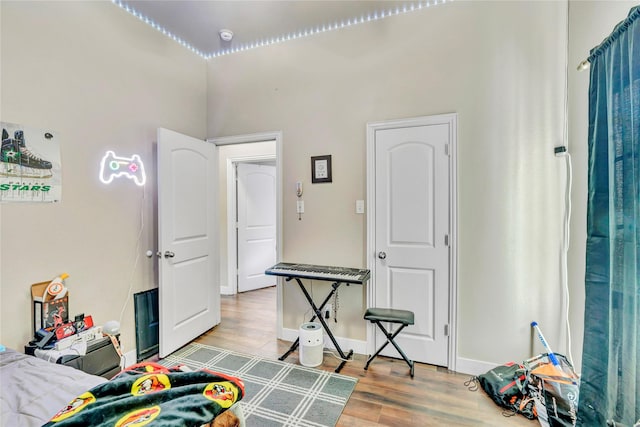 bedroom with hardwood / wood-style floors