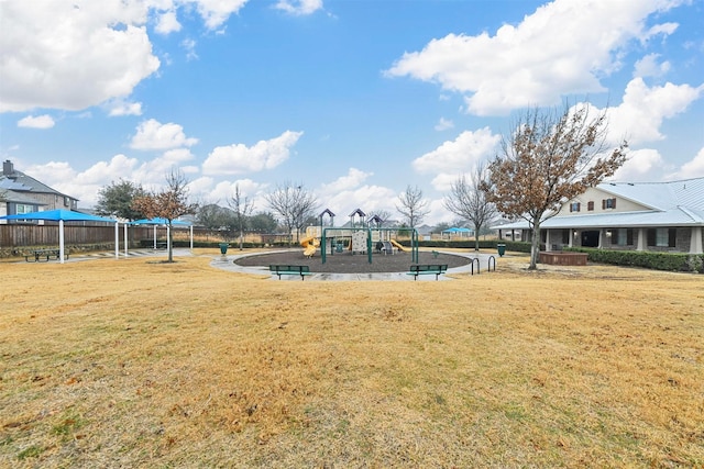 view of playground featuring a yard