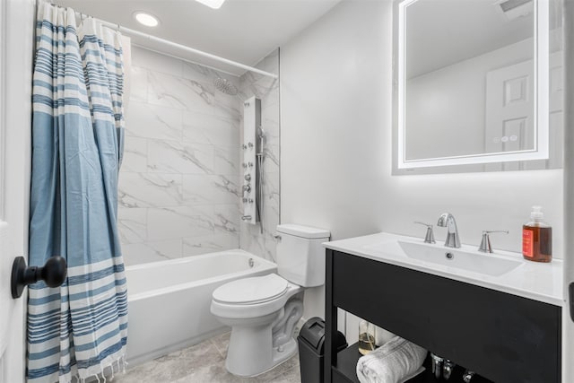 full bathroom featuring vanity, toilet, and shower / tub combo