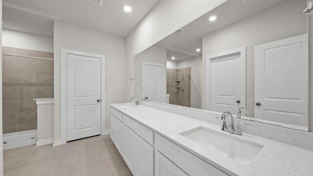 740 Vineyard Way, Forney, TX 75126 - bathroom with vanity, a shower with shower door, and tile patterned floors