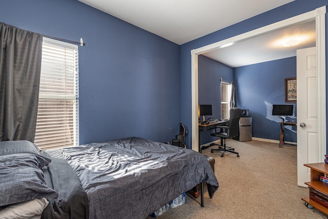 carpeted bedroom with multiple windows