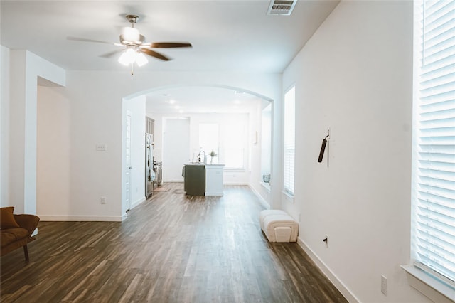 interior space featuring sink and dark wood-type flooring