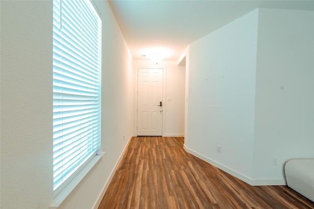 hall featuring dark wood-type flooring